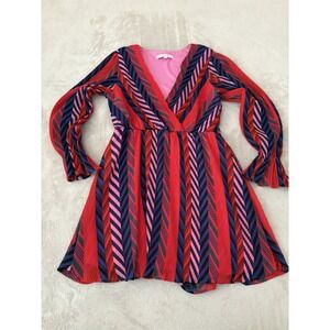 Allison & Kelly Women's Size Large Pleated Chevron Midi‎ Dress Multicolor